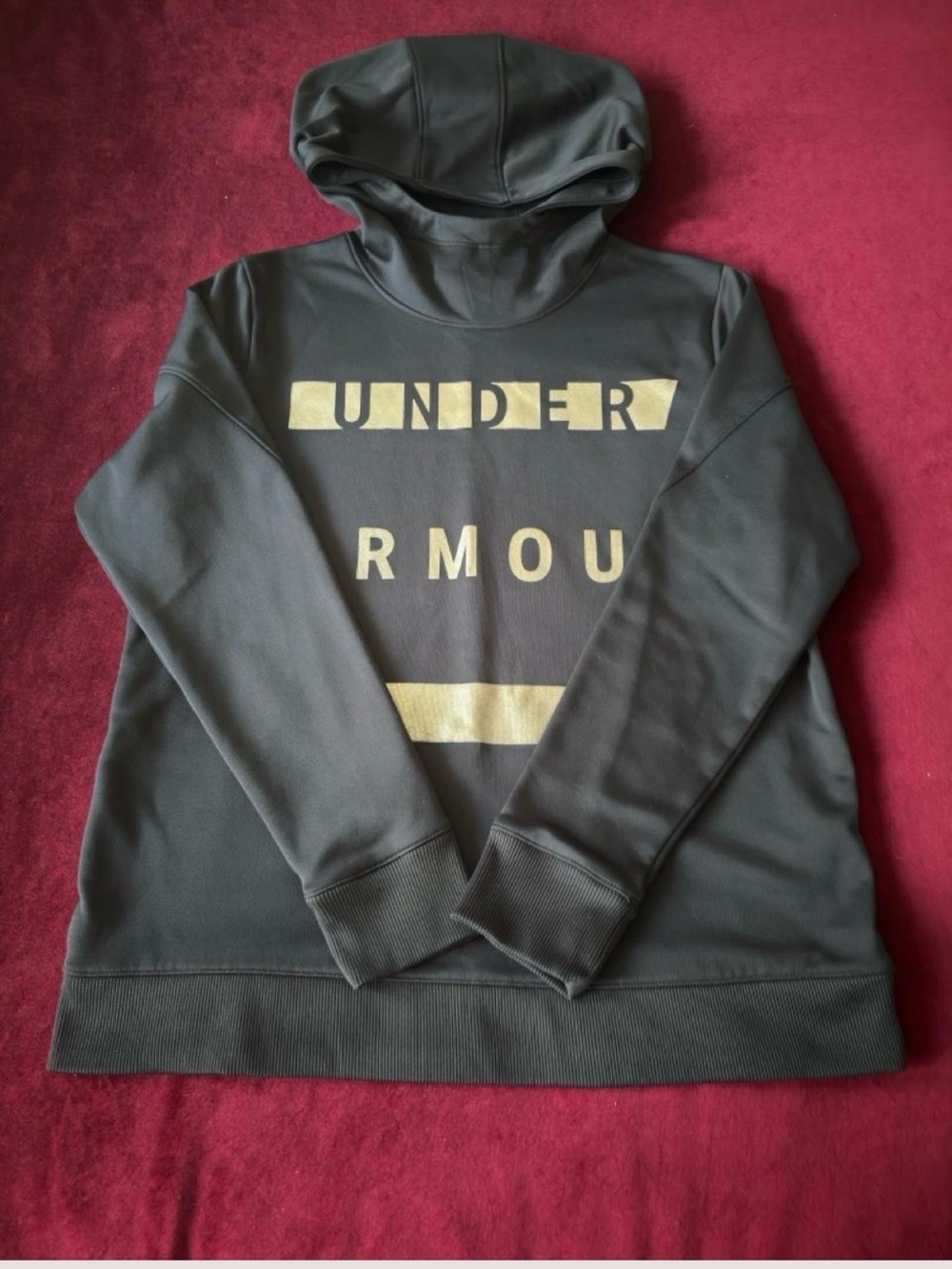 Under Armour Men's Black Hoodie with Gold Logo Block Sz M